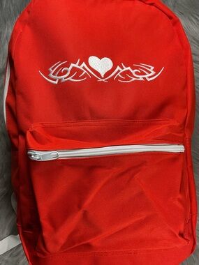 Red Heart Accent Backpack with White Embroidery